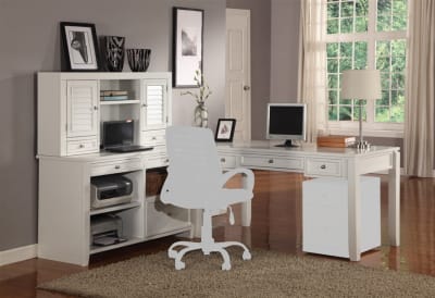 Boca L Shape Desk with Credenza and Hutch in Cottage White Finish by Parker House - PH-BOC-4PC-LDESK-CDZ-HTCH