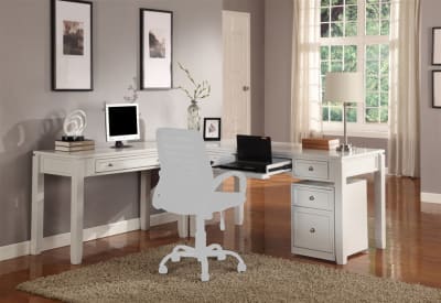 Boca L Shape Desk with Lateral File in Cottage White Finish by Parker House - PH-BOC-4PC-LDESK-FILE