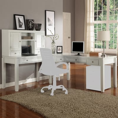 Boca L Shape Desk with Hutch in Cottage White Finish by Parker House - PH-BOC-4PC-LDESK-HUTCH
