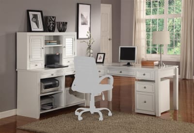 Boca L Shape Desk with File Credenza and Hutch in Cottage White Finish by Parker House - PH-BOC-5PC-LDESK-F-CDZ-HTCH