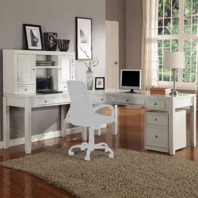 Boca L Shape Desk with Lateral File and Hutch in Cottage White Finish by Parker House - PH-BOC-5PC-LDESK-FILE-HTCH