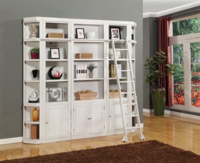 Boca 6 Piece Library Wall with Corner Bookcases in Cottage White Finish by Parker House - PH-BOC-6PC-LIB-RNDWALL