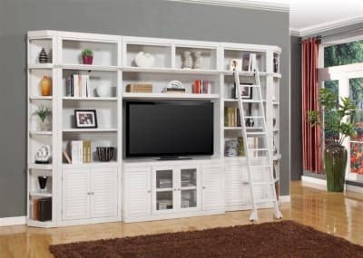 Boca 7 Piece Entertainment Wall with Corner Bookcases in Cottage White Finish by Parker House - PH-BOC-7PC-ENT-RNDWALL