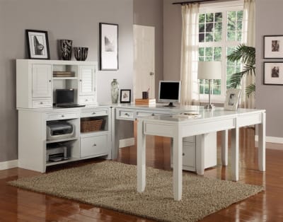 Boca U Shape Desk with Credenza File and Hutch in Cottage White Finish by Parker House - PH-BOC-7PC-UDESK-F-CDZ-HTCH