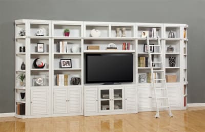 Boca 9 Piece Entertainment Wall with Corner Bookcases in Cottage White Finish by Parker House - PH-BOC-9PC-ENT-LG-WALL