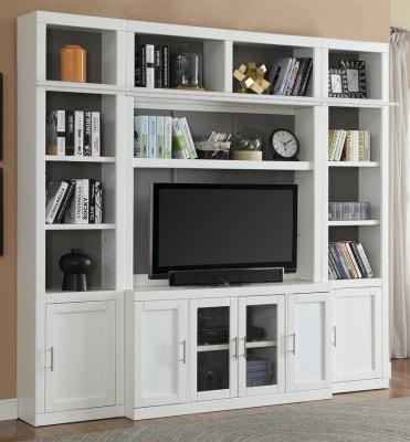Catalina 4 Piece Space Saver Entertainment Wall in Cottage White Finish by Parker House - PH-CAT-4PC-ENT