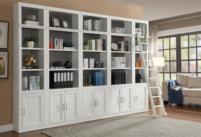 Catalina 6 Piece Small Library Wall with Ladder in Cottage White Finish by Parker House - PH-CAT-6PC-LIB-WALL