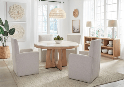 Escape 54 Inch Round Table 5 Piece Dining Set in Glazed Natural Oak Finish by Parker House - DESC#54RND-2-2618