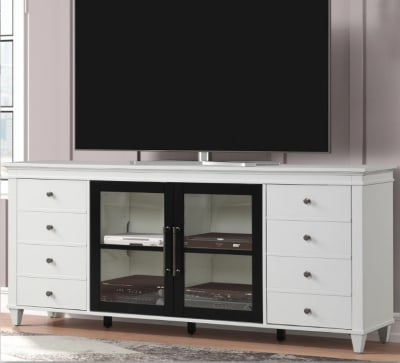Domino 84 Inch TV Console in Cottage White and Black Finish by Parker House - DOM#84
