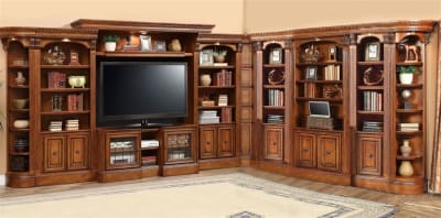 Huntington 10 Piece Entertainment Library Wall in Antique Vintage Pecan Finish by Parker House - HUN-456-10