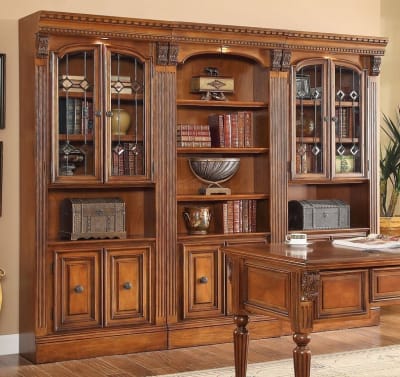 Huntington 3 Piece Bookcase Wall in Antique Vintage Pecan Finish by Parker House - HUN-485-3