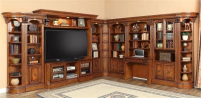 Huntington 11 Piece Entertainment Library Wall in Antique Vintage Pecan Finish by Parker House - HUN-TV-11