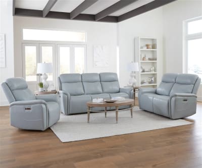 Cascade 2 Piece Power Reclining Sofa Set in Sea Mist Grey Leather by Parker House - PH-MCAS-31PH-SMGR