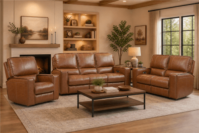 Rockford 2 Piece Power Triple Reclining Sofa Set in Verona Saddle Leather by Parker House - PH-MROC-32PH-VSA