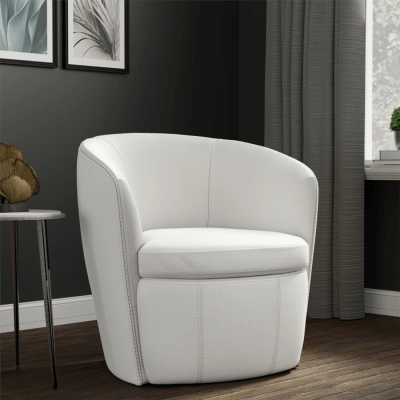 Barolo Swivel Club Chair in Snow White Leather by Parker House - SBAR#912S-SNOW