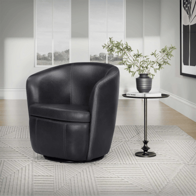 Barolo Swivel Club Chair in Vintage Onyx Leather by Parker House - SBAR#912S-VGON