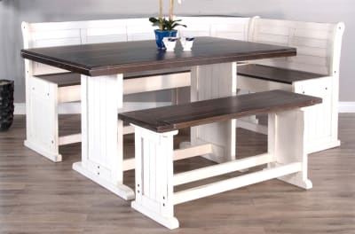 Carriage House 4 Piece Counter Height Breakfast Nook Dining Room Set in Off-White & Dark Brown Finish by Sunny Designs - SD-0114EC