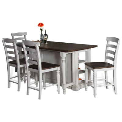 Carriage House 5 Piece Kitchen Island Table Set with Ladderback/Wood Seat Barstool by Sunny Designs - SD-1016EC-1432EC-24