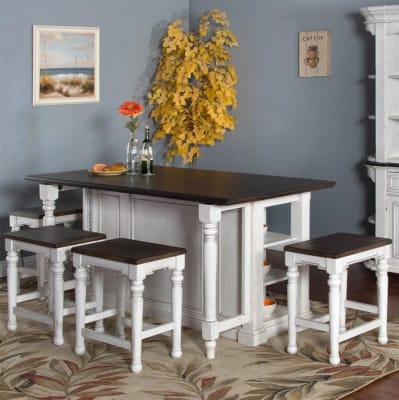 Carriage House 5 Piece Kitchen Island Table Set with Wood Seat Stool by Sunny Designs - SD-1016EC-1433EC-24