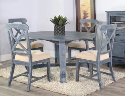 Marina 5 Piece Round Table Dining Room Set in Blue Finish by Sunny Designs - SD-1171OB