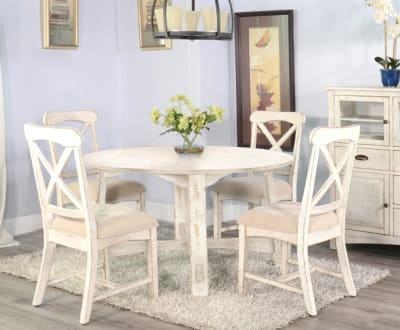 Marina 5 Piece Round Table Dining Room Set in White Sand Finish by Sunny Designs - SD-1171WS