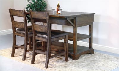 Homestead 3 Piece Kitchen Island Table Set with Ladderback/Cushion Seat Barstool by Sunny Designs - SD-1931TL