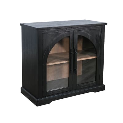 Elena Small Cabinet w/Arched Glass Doors in Umbra Black and Oak Grove Finish by Sunny Designs - SD-2167UO
