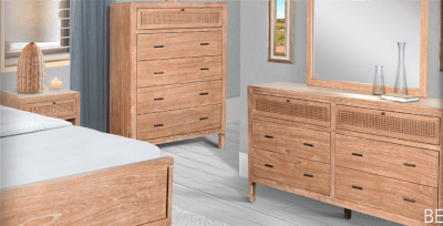 Belinda 6 Piece Cane Queen Bedroom Set in Oak Grove Finish by Sunny Designs - SD-2377OG