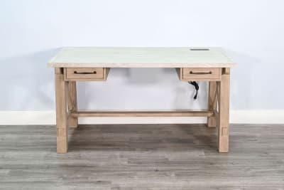 Vivian Writing Desk with Power Plug in Light Grey and Wheat Finish by Sunny Designs - SD-2833LW-P