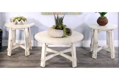 Marina 2 Piece Occasional Table Set in White Sand Finish by Sunny Designs - SD-3172WS