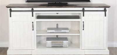 Carriage House 78 Inch TV Console in Off-White & Dark Brown Finish by Sunny Designs - SD-3648EC