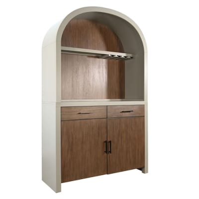 Arched Bar Cabinet with Hutch and Storage in Pavestone Finish by Sunny Designs - SD-4027PV