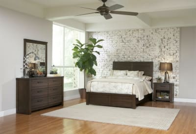 Ruff Hewn 6 Piece Bedroom Set in Mid-Tone Brown Finish by Samuel Lawrence - SLF-210-S076-BR