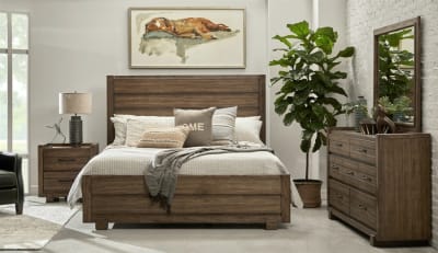 Woodbrook 6 Piece Bedroom Set in Warm Brown Distressed Nutmeg Finish by Samuel Lawrence - SLF-S598-BR