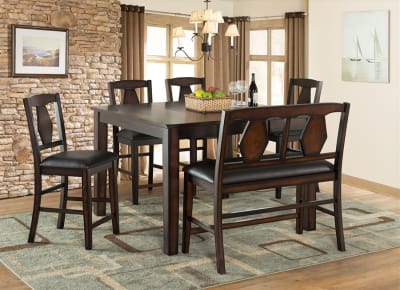 Tuscan Hills 7 Piece Counter Height Dining Set in Burnished Walnut Finish by Vilo Home - VILO-VH2300-7PC
