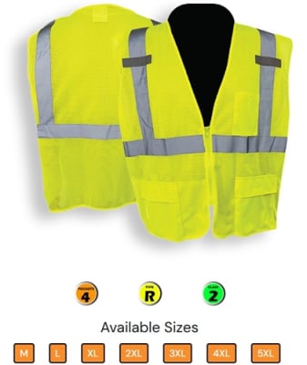 C2V Surveyor Safety Vest, Lime, Class 2, Mesh 8V21G2H