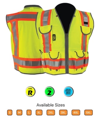 C2V Engineer Safety Vest, Lime, Class 2, 8V28G2H