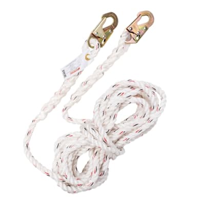 KStrong 50 Ft White Polydac Rope Lifeline, Snap Hooks UFR210050