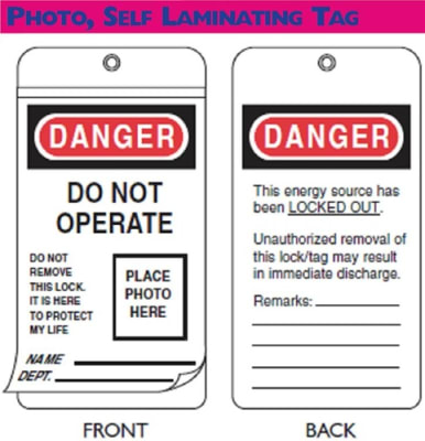 North Photo Lockout Tag, Self Laminating EEA303G