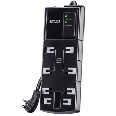 UltraTech 0E-SRGEWDPLG 8-Outlet Surge Protector, 4 Wide-spaced Outlets, 4 Standard-spaced Outlets
