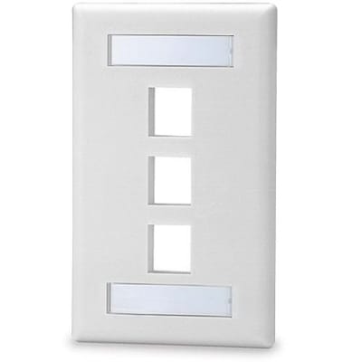 Signamax SKFL-3-WH 3-Port Single-Gang Keystone Faceplate with Labeling Windows, White