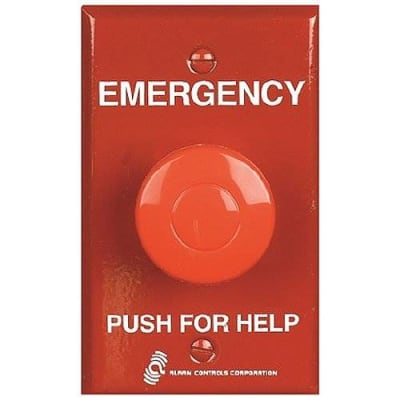 Alarm Controls PBM-1-4-L2-GR PBM Series Momentary Panic Station with 1 N/O Pair and 1 N/C Pair, 12VDC, Guard Ring, Single Gang, Red