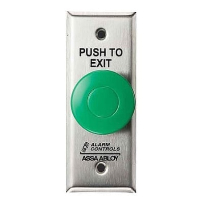 Alarm Controls TS-14N Request to Exit Button with Pneumatic Timer on Narrow 1-3/4" Wall Plate, 1-1/2" Green Push Button, Single Gang, 302 Stainless Steel