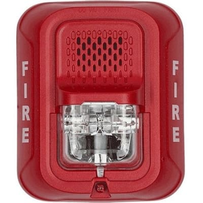 System Sensor P4RL L-Series Indoor Selectable Output Horn Strobe, 4-Wire, Wall Mount, "FIRE" Marking, Red