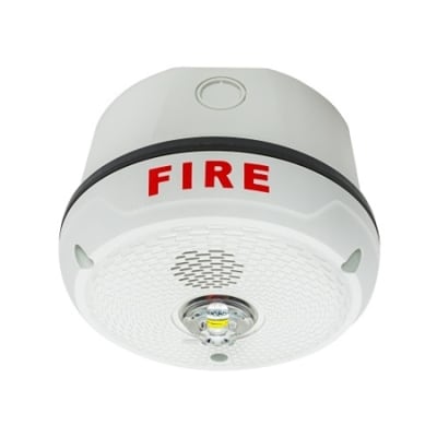 System Sensor PC2WKLED L-Series Outdoor Ceiling-Mounted Horn Strobe, "FIRE", White
