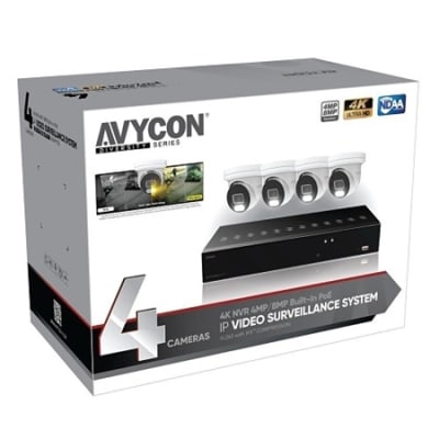 AVYCON AVK-NB81E4-1T IP Video Surveillance System, Includes (4) 8MP IP InfiniteColor Turret Camera and 4-Channel PoE 4K NVR with 1TB HDD