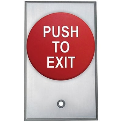 Camden CM-5085RPTE 2-3/8 in. Pushbutton, Aluminum Faceplate, Spring Return, DPST 1-60 sec Pneumatic Time Delay, Red Button, PUSH TO EXIT
