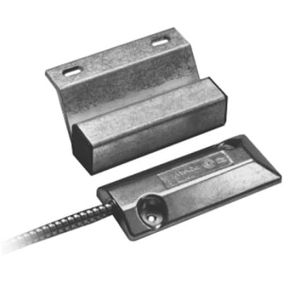 Edwards Signaling Magnetic Contact, Overhead Door, Surface/Floor Mount, 30V/0.25A Max, Max 3" Gap, 18" Armored Leads, SPDT
