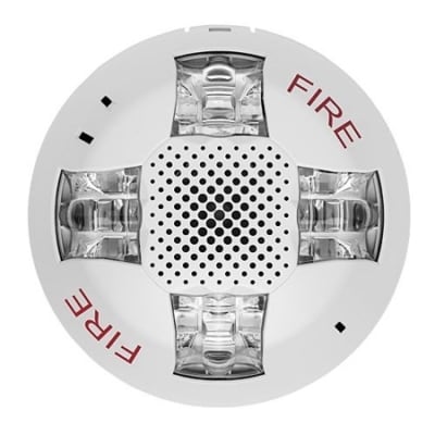 Edwards Signaling EGCSVWF Genesis Ceiling Speaker/Strobe, 15-115cd, White, FIRE Marking. Room Side Wiring Plate Included