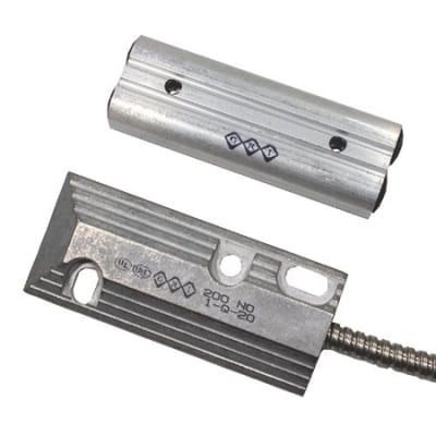 GRI 220-36 200 Series Floor Mount Industrial Overhead Door Switch Set, 2-1/2" Gap, 5W, 175VDC, 0.25 Amp, SPDT, C and 36" Stainless Steel Armored Cable, Aluminum
